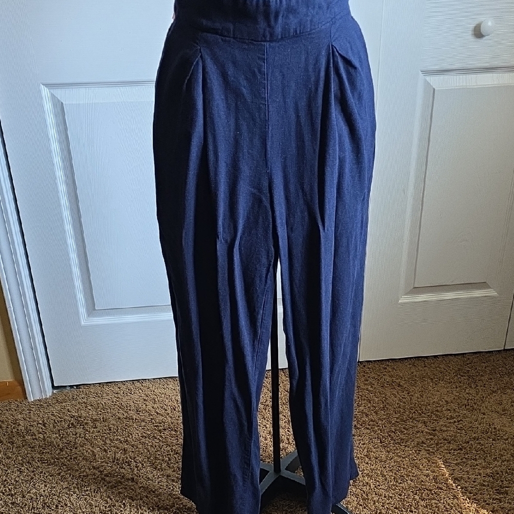 JustFab Blue Wide Leg Pants W Side Zipper &  Elastic Waistband Medium